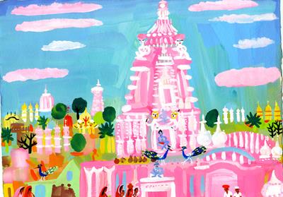 Mukundgarh: The Gopinath Temple With Pink Clouds by Christopher Corr
