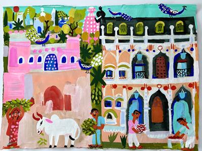 Feeding The Cow And Working In The Garden In Mukundgarh by Christopher Corr